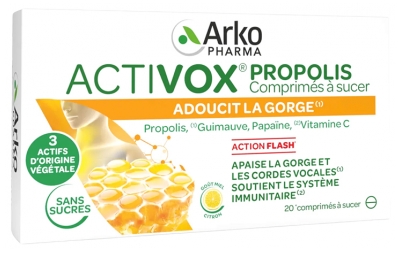 Arkopharma Activox Propolis Comprimés à Sucer Goût Miel Citron 20 Comprimés