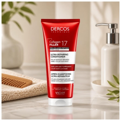 Vichy Dercos Collagen Filler 17 Après Shampoing Ultra-Réparateur Cuir Chevelu Sensible 200 ml