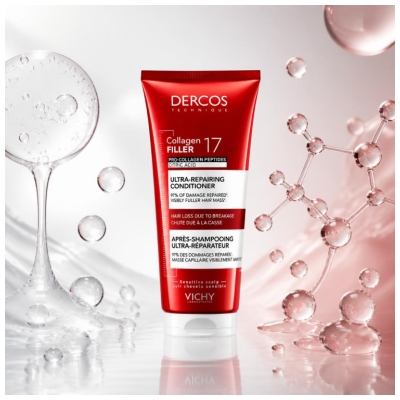 Vichy Dercos Collagen Filler 17 Après Shampoing Ultra-Réparateur Cuir Chevelu Sensible 200 ml