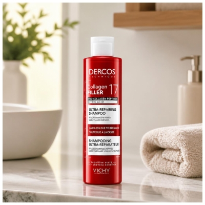 Vichy Dercos Collagen Filler 17 Shampoing Ultra-Réparateur Cuir Chevelu Sensible 200 ml