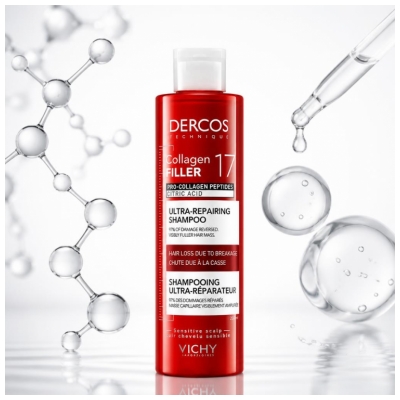 Vichy Dercos Collagen Filler 17 Shampoing Ultra-Réparateur Cuir Chevelu Sensible 200 ml