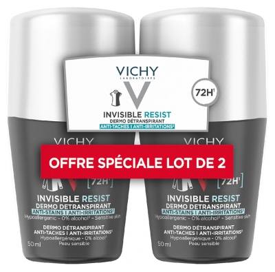Vichy Homme Déodorant Invisible Resist Dermo-Détranspirant 72H 2 x 50 ml