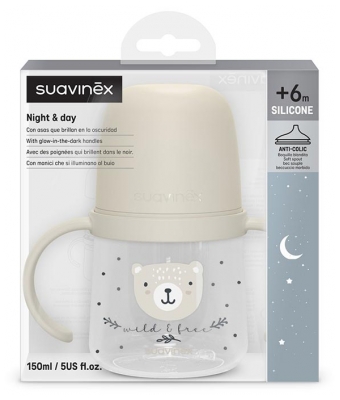 Suavinex Night & Day Biberon à Anses Bec Souple 150 ml Dès 6 Mois