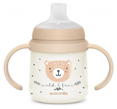 Suavinex Night & Day Biberon à Anses Bec Souple 150 ml Dès 6 Mois - Couleur : Beige