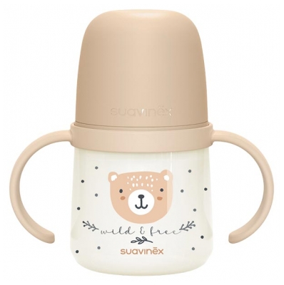 Suavinex Night & Day Biberon à Anses Bec Souple 150 ml Dès 6 Mois - Couleur : Beige
