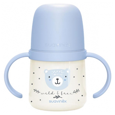 Suavinex Night & Day Biberon à Anses Bec Souple 150 ml Dès 6 Mois - Couleur : Bleu