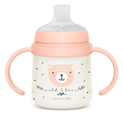 Suavinex Night & Day Biberon à Anses Bec Souple 150 ml Dès 6 Mois - Couleur : Rose