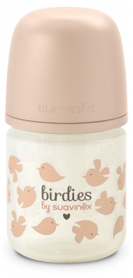 Suavinex Birdies Biberon Verre Tétine Symétrique XS Débit Extra Lent 120 ml Dès 0 Mois