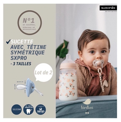 Suavinex Birdies 2 Sucettes à Tétines Symétriques SX Pro de 0 à 6 Mois