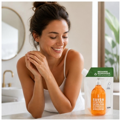 Savon Le Naturel Extra Pur de Marseille à la Fleur d'Oranger Recharge 500 ML