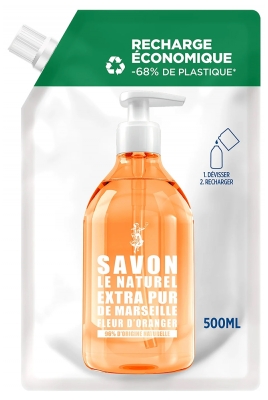 Savon Le Naturel Extra Pur de Marseille à la Fleur d'Oranger Recharge 500 ML