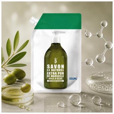 Savon Le Naturel Extra Pur de Marseille à l'Huile d'Olive Recharge 500 ML