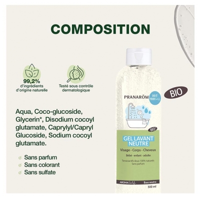 Pranarôm Aromaself Gel Lavant Neutre Visage Corps Cheveux Bio 500 ml