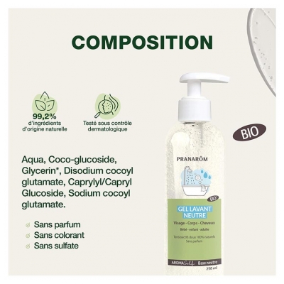 Pranarôm Aromaself Gel Lavant Neutre Visage Corps Cheveux Bio 250 ml