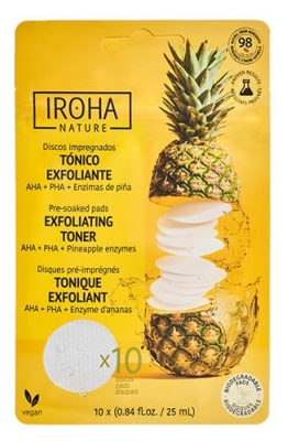 Iroha Nature Tonique Exfoliant AHA + PHA + Enzymes d'Ananas 10 Disques Pré-Imprégnés