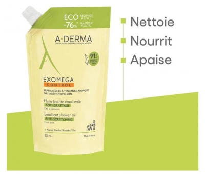 A-DERMA Exomega Control Huile Lavante Émolliente Peaux Sèches Atopiques Recharge 500 ml 