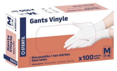 Stentil Gants Vinyle Non Poudrés Non Stériles 100 Gants - Taille : M