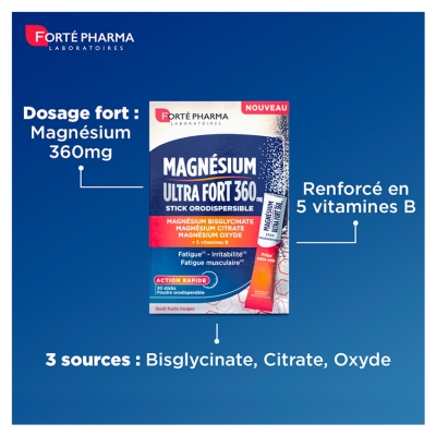 Forté Pharma Magnésium 360 mg Fatigue 20 Sticks Orodispersibles