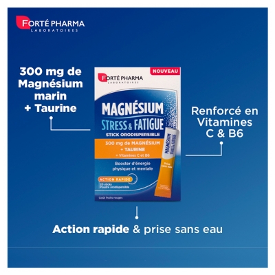 Forté Pharma Magnésium 300 mg Stress & Fatigue 20 Sticks Orodispersibles