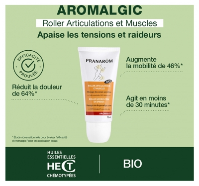 Pranarôm Aromalgic Roller Articulations et Muscles Apaise Tensions et Raideurs Bio 75 ml