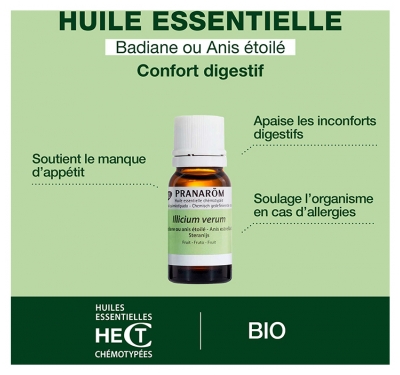 Pranarôm Huile Essentielle Badiane ou Anis Étoilé (Illicum Verum) Hect Bio 10 ml