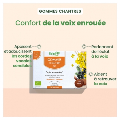 HerbalGem Gommes Chantres Adoucit et Apaise Bio 24 Gommes