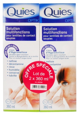 Quies Optik Solution Multifonctions pour Lentilles de Contact Souples Lot de 2 x 360 ml