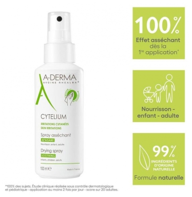 A-DERMA Cytelium Spray Asséchant Apaisant Irritation Cutanées 100 ml
