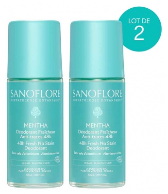 Sanoflore Déodorant Fraîcheur 48H Mentha Bio Lot 2 x 50 ML