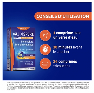 Valdispert Mélatonine Sommeil & Énergie Matinale à la Mélatonine 24 Comprimés