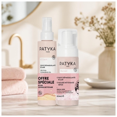 PATYKA Clean Huile Démaquillante Éclair Bio 150 ml + Mousse Nettoyante Détox Bio 150 ml 