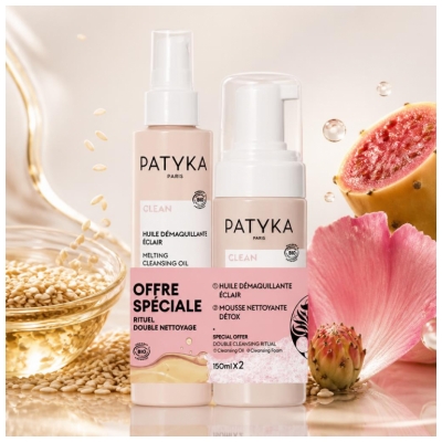 PATYKA Clean Huile Démaquillante Éclair Bio 150 ml + Mousse Nettoyante Détox Bio 150 ml 