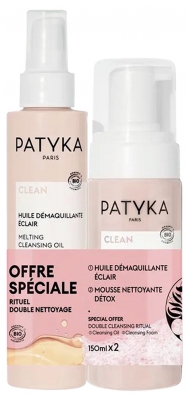 PATYKA Clean Huile Démaquillante Éclair Bio 150 ml + Mousse Nettoyante Détox Bio 150 ml 
