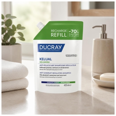 Ducray Kelual Shampoing Anti-Pelliculaire Régulateur Pellicules Grasses Recharge 400 ml 