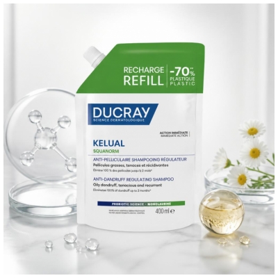 Ducray Kelual Shampoing Anti-Pelliculaire Régulateur Pellicules Grasses Recharge 400 ml 