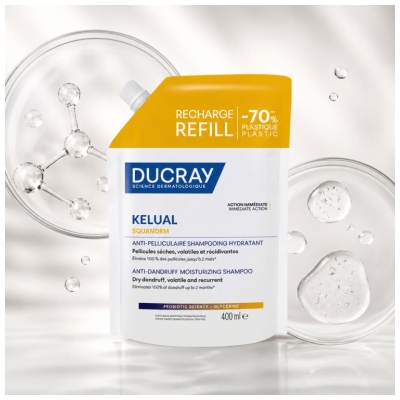 Ducray Kelual Shampoing Anti-Pelliculaire Hydratant Pellicules Sèches Recharge 400 ml