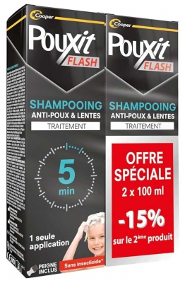 Pouxit Flash Anti-Poux et Lentes Shampoing Traitement 5 Minutes 2 x 100 ml Offre Spéciale