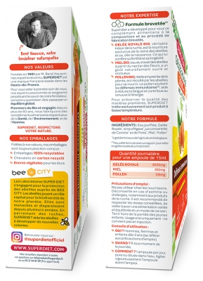 Superdiet Gelée Royale 3000 mg Miel Pollen Bio 20 Ampoules de 15 ml