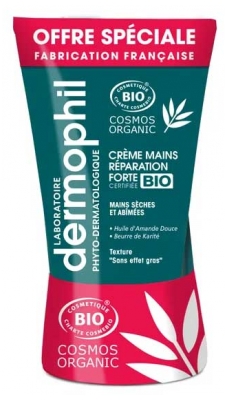 Dermophil Indien Crème Mains Réparation Forte Mains Sèches et Abîmées Bio Lot de 2 x 75 ml