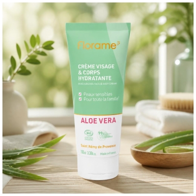 Florame Crème Visage & Corps Hydratante Peaux Sensibles Aloé Vera Bio 100 ml