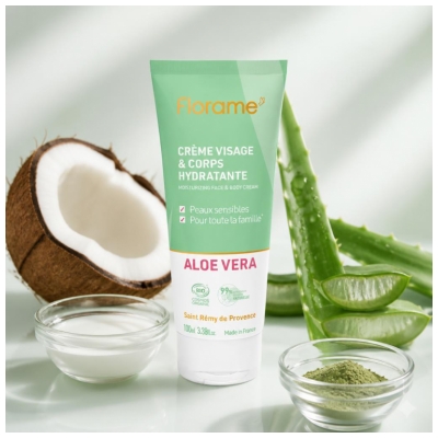 Florame Crème Visage & Corps Hydratante Peaux Sensibles Aloé Vera Bio 100 ml
