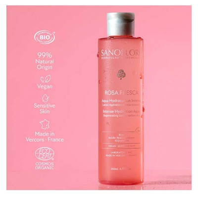 Sanoflore Rosa Fresca Aqua Hydratation Intense Peau Éclatante Bio 200 ml