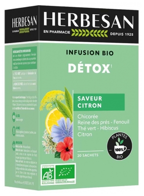 Herbesan Infusion Bio Détox Saveur Citron 20 Sachets