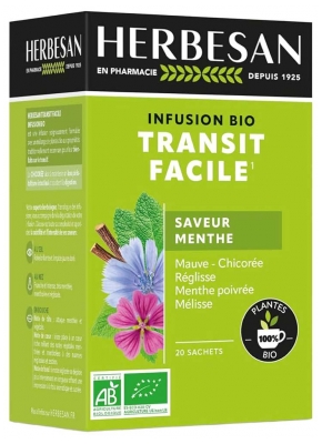 Herbesan Infusion Transit Facile Saveur Menthe Bio 20 Sachets