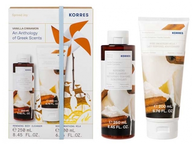 Korres Gel Douche Nettoyant Corporel Vanille Cannelle 250 ml + Lait Corps Adoucissant Vanille Cannelle 200 ml 