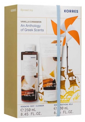 Korres Gel Douche Nettoyant Corporel Vanille Cannelle 250 ml + Lait Corps Adoucissant Vanille Cannelle 200 ml 