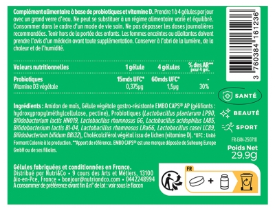 Nutri&Co Probiotiques 60 Milliards d'UFC 60 Gélules