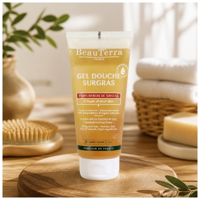 BeauTerra Gel Douche Surgras 2en1 Parfum Bois de Santal 100 ml
