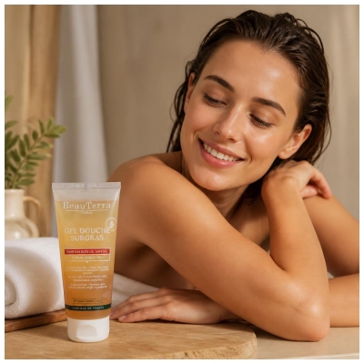 BeauTerra Gel Douche Surgras 2en1 Parfum Bois de Santal 100 ml