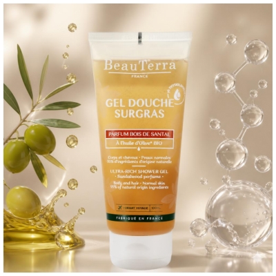 BeauTerra Gel Douche Surgras 2en1 Parfum Bois de Santal 100 ml